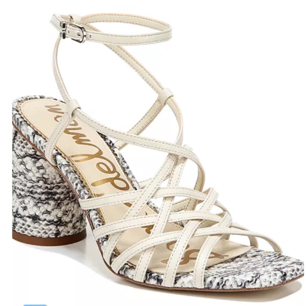 Sam Edelman Daffodil Cream and Gray Strappy Block Heels - Size 6